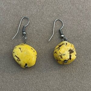 YELLOW CHUNKY SPIDERWEB TURQUOISE NATIVE AMERICAN NAVAJO EARRINGS